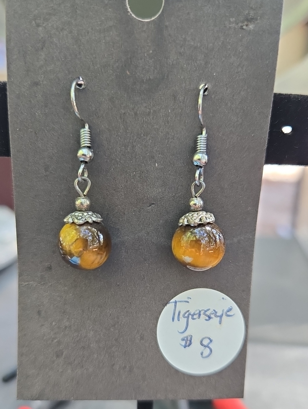 Tiger Eye Drop Earrings in Brown and Gold - G